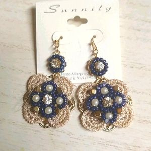 😻 3 For $15 Navy Beaded Lacy Bling Dangles